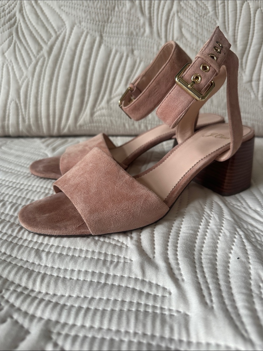 J. Crew Suede Ankle-Strap Block Heel Sandals - Blush
